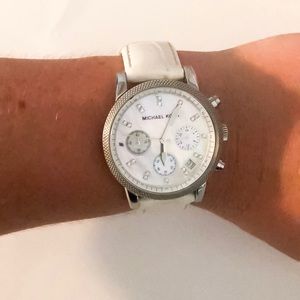 (Women’s) White Michael Kors Leather Band Watch